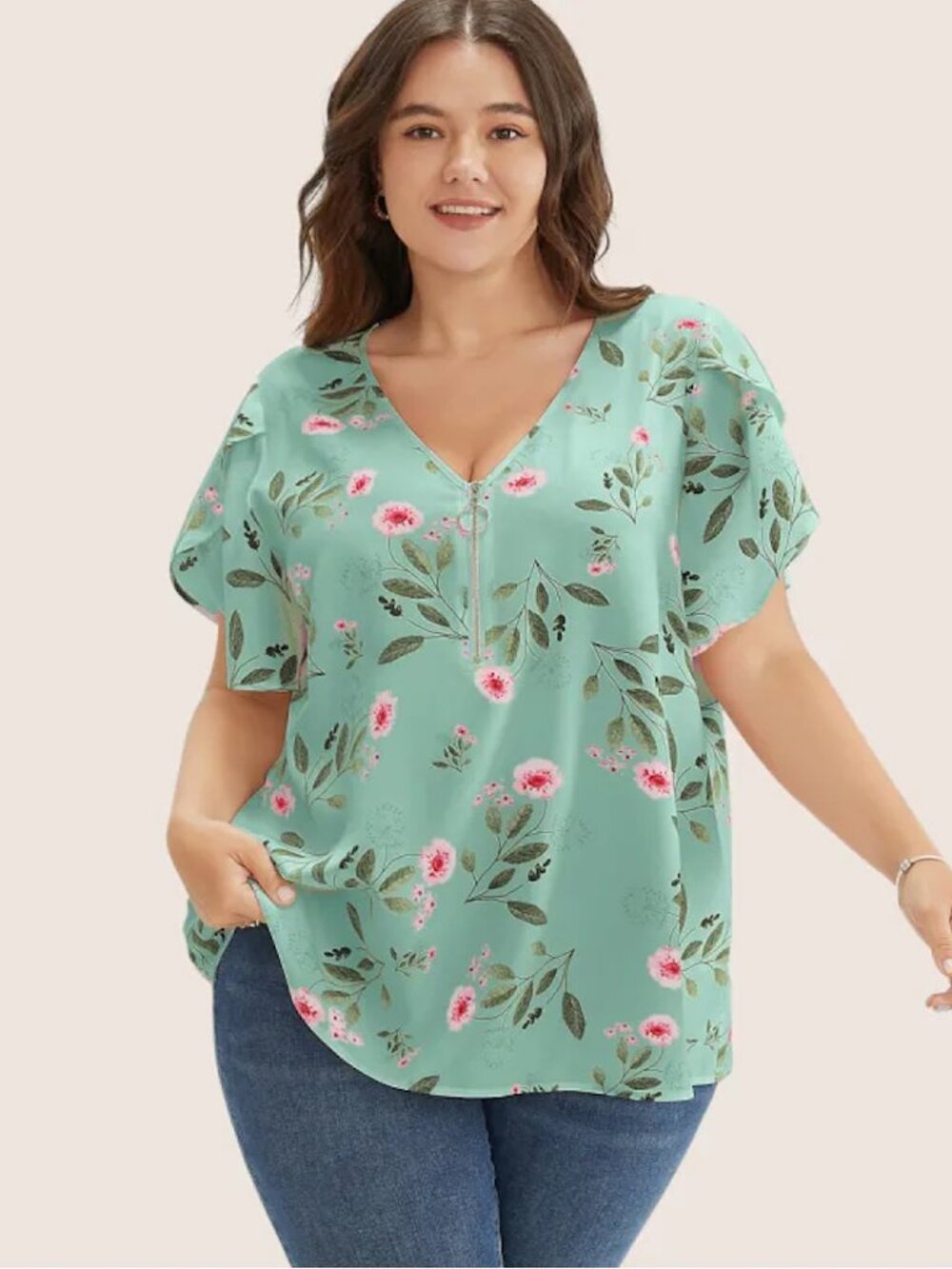 BloomChic Plus Size 2XL V-neck Floral Knotted Crop Long Sleeve Blouse us18-20